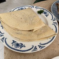 Fall 2025 roasted root crepe - potatoes, carrots, butternut squash with vegan cheese sauce inside   at Seven Swans Creperie in Kansas City