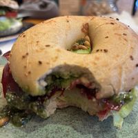 Beetroot carpaccio onion bagel   at Tony New York City Bagels in Amsterdam