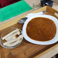 Vegan bean stew with bread at Gandalf Food in Podgorica