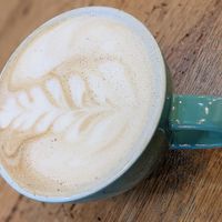 Pistachio almond milk latte  at Ancora Coffee Roasters in Madison