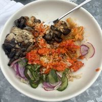 Mushroom bowl with kimchi  at Gjusta in Venice