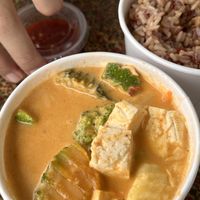 Pumpkin Red curry with tofu. Comes with brown rice.  at Ratana's in Hilo