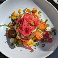 Baked potato with vegetables and wild garlic dip at Odins Haddeby in Busdorf