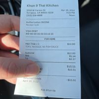 Refunded  at Khun 9 Thai Kitchen in Torrance