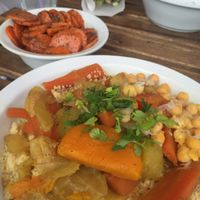 couscous and pumpkin with carrot salad at Hummus Bar - Oktober in Budapest