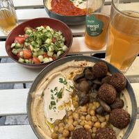 Hummus Sabich, Hummus Complete and Arabic Salad at Hummus Bar - Oktober in Budapest