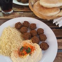 Main dish falafel with hummus and couscous. at Hummus Bar - Oktober in Budapest