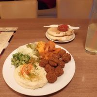 Falafel main dish with Hummus and salad, also home-made lemonade at Hummus Bar - Oktober in Budapest