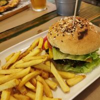 Vegan burger with homemade patty at KISA'  in Lagos