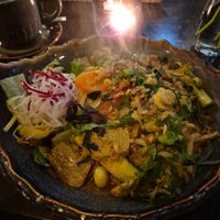 Udon noodles in curry sauce with vegan chicken at Mama Vegan in Berlin
