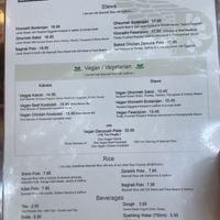 Vegan menu   at Daryoush Persian Cuisine in Walnut Creek