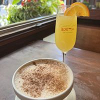 Chai latte with soymilk and mimosa!   at Le Casse-Crêpe Breton in Quebec