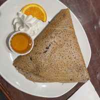 Raspberry, maple syrup and whipped cream (dairy cream)  at Le Casse-Crêpe Breton in Quebec
