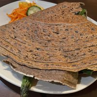 ‘Eggs and greens’ made without eggs  at Le Casse-Crêpe Breton in Quebec