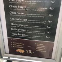 Advertisement sign outside: The advertise with their new vegan burger.  at Café Olivia in Vanloese