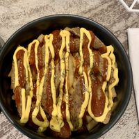 Fries with sausage, bbq and cheese sauce..  at Sauce Tree Kuta in Kuta