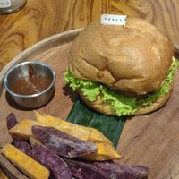 Sauce tree burger with sweet potato fries at Sauce Tree Kuta in Kuta