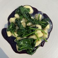 Potato gnocchi with spinach and purple carrots at Vetri Restaurant in Venice