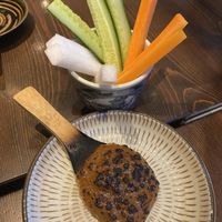 Miso and veg sticks  at Kagetsuan in Tokyo