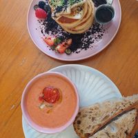 Tomato gazpacho and vegan pancakes at Miolo in Lisbon