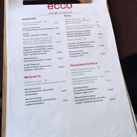 The menu at Ecco in Cologne