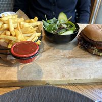 Veg burger with salad and fries  at Ecco in Cologne