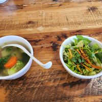 Vegetable soup and salad at Pho Sure in San Antonio