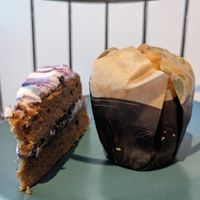 Banana and blueberry cake and blueberry filled muffin at Hamilton's Tea House in Farnham