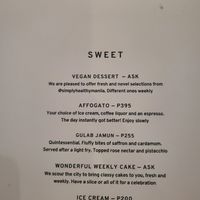 Vegan dessert on the menu! at Kashmir in Taguig