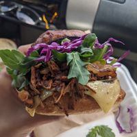 BBQ Pulled porc sandwich w/ GF bun 😋 at La Jenelle Natural Cafe in Oxnard