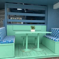 Close-up of outdoor booth  at La Jenelle Natural Cafe in Oxnard