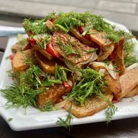 Fried potatoes with veggies  at Nektari in Tskaltubo