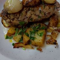 "pescado" no me gustó mucho, demasiado realista at Distrito Vegano Invernadero in Madrid