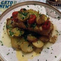 "Vacalao" (vegan fish), interesting take on a traditional non-vegan dish at Distrito Vegano Invernadero in Madrid