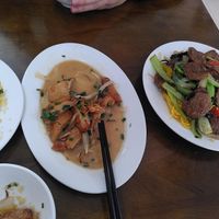 chicken with coconutsauce, noodles with beef at Tinh Tam Vegan in Hue
