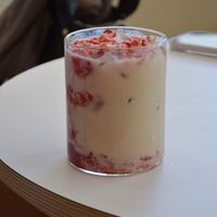 Iced strawberry latte  at Nuldam Space - 널담은공간 경복궁점 in Seoul