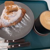 Decaf Cappucino with Oat Milk and a Croissant with whipped cream, cinnamon and biscoff cookies at Nuldam Space - 널담은공간 경복궁점 in Seoul