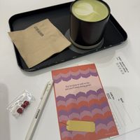 nice vegan matcha latte and a letter to the futuree  at Nuldam Space - 널담은공간 경복궁점 in Seoul