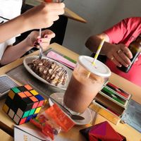 Vegan chocolate and banana pancakes and vegan chocolate milkshake at O Ninho Family Bar in Lagos