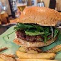 Fantastic vegan burger! They say it's home-made base with beans and lentils and I don't believe it... It seems to me texturized soy... anyway it tastes very nice! at La Muralla in Granada