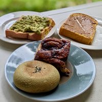 Vegan Matcha Mochi Red Bean, Cinnamon Roll, Toast with Spread at Slow Bakes - Yishun in North Singapore