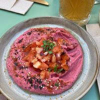 Beetroot hummus (served with bread) at Puravita Vegan  in Estepona