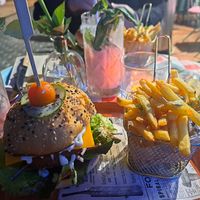 Lentil burger at Puravita Vegan  in Estepona