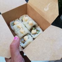 Vegan chicken cucumber sushi rolls at Mr. Vegan Foodbar in Groningen