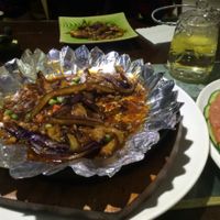 eggplant and cold sausage  at Fu Hui Ci Yuan Vegetarian Restaurant in Beijing