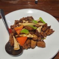 Chicken with bamboo sprouts at Fu Hui Ci Yuan Vegetarian Restaurant in Beijing