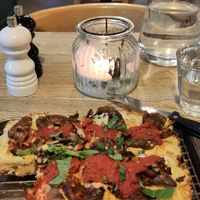 Vegan pepperoni detroit pizza with extra mushrooms at Scott's All Day in Cambridge