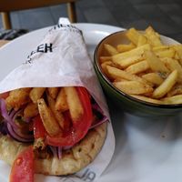 Vegan chicken souvlaki (April 2023) at The Real Greek in Manchester
