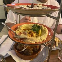 Vegan meat balls, hummus, rice, salad  at The Real Greek in Manchester
