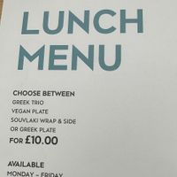 Vegan lunch menu   at The Real Greek in Manchester
